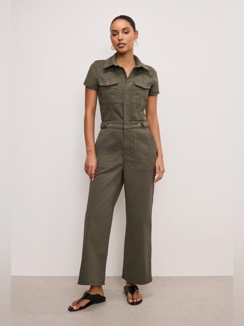 Good American Fit For Success Sage Twill Palazzo Utility Jumpsuit S/M